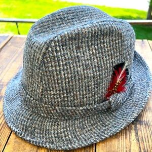 Scotland Hunters Hat Hand Woven Harris Tweed 100% Scottish Wool Grey/Brown